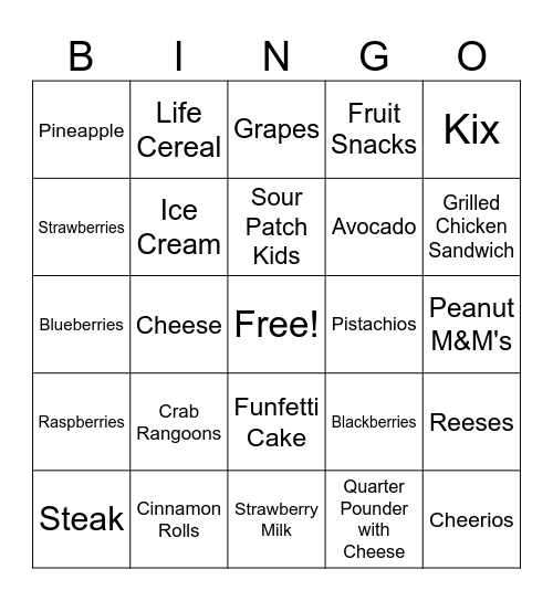 Preganant Cravings Bingo Card