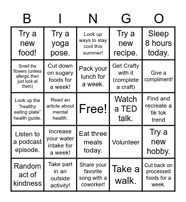 June Wellness Bingo Card