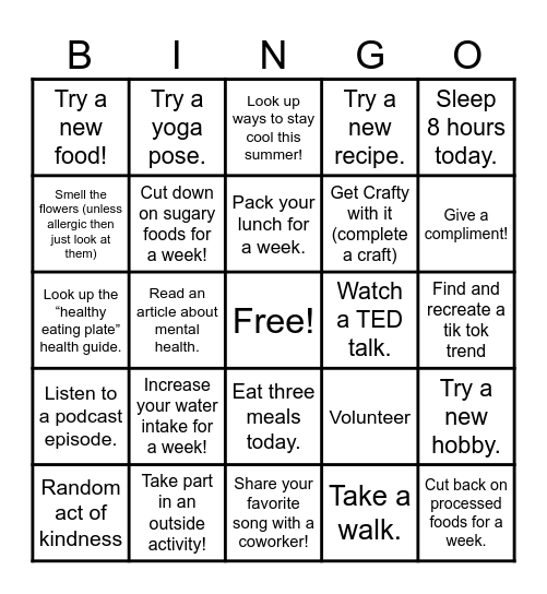 June Wellness Bingo Card