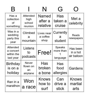 ABOUT YOU Bingo Card
