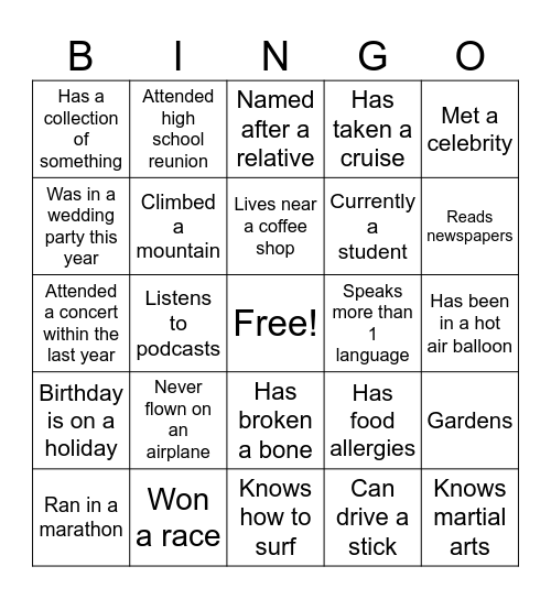 ABOUT YOU Bingo Card