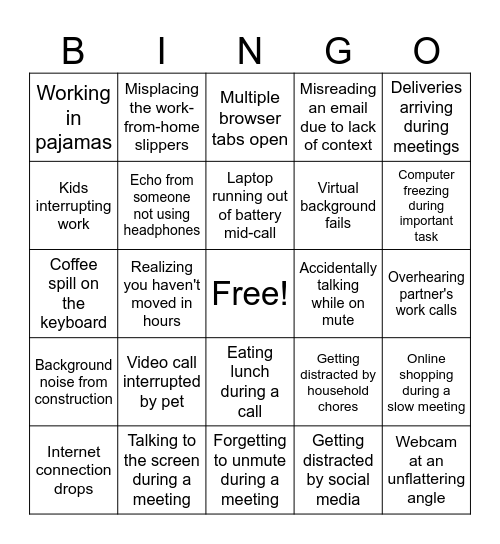 Virtual First Bingo Card
