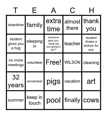 Mrs. Birkholz Retirement Bingo card Bingo Card