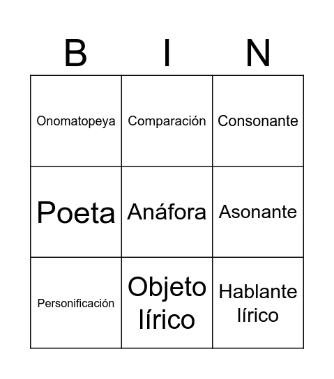 Bingo poemas Bingo Card