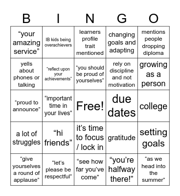 IB PRESENTATION BINGO Card