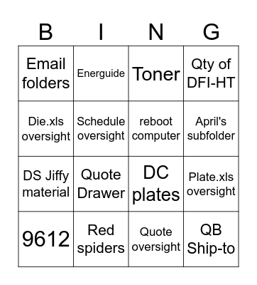 Kayla's Back Bingo Card