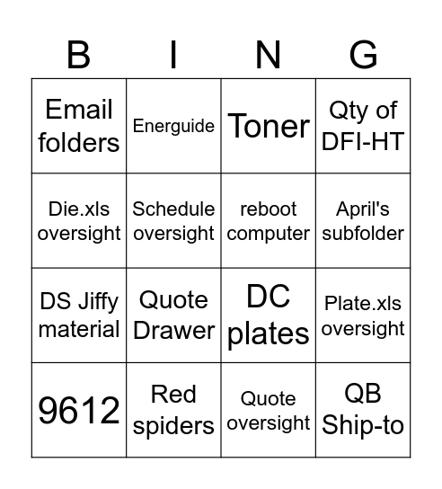 Kayla's Back Bingo Card