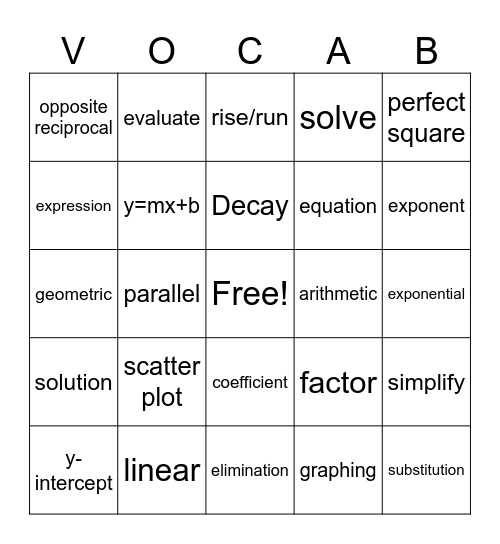 Vocab Bingo Card