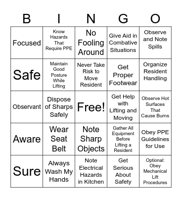 SAFETY BINGO Card