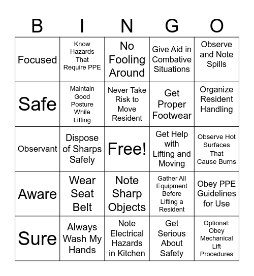 SAFETY BINGO Card