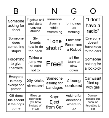 Maze Day Heist Bingo Card