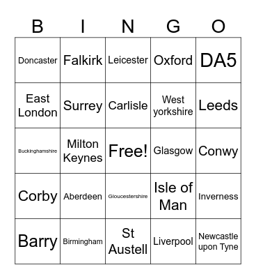 Where is my call from? Counties Bingo Card