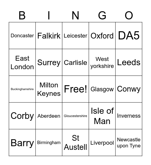 Where is my call from? Counties Bingo Card