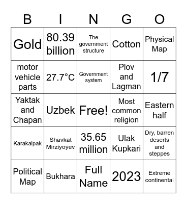 Uzbekistan Bingo Card