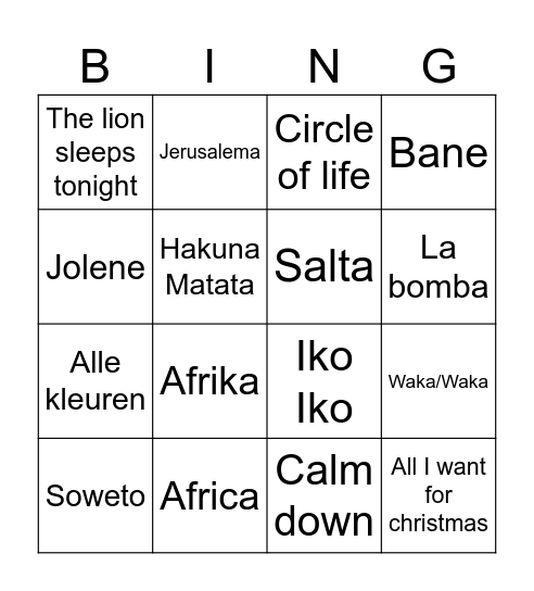 Afrika Bingo Card
