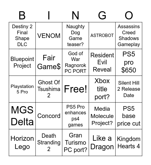 State of Play 5/30/24 Bingo Card