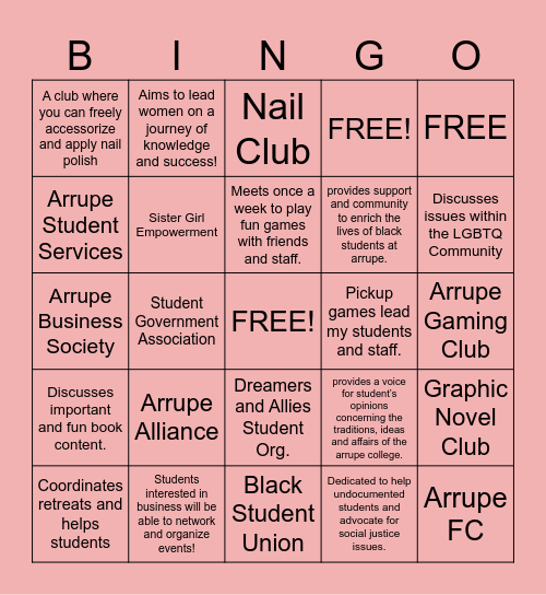 Student Org Bingo Card