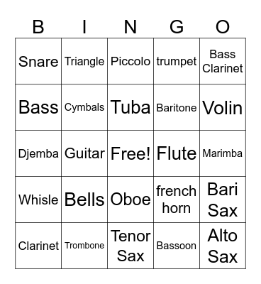 Musical Instruments Bingo Card