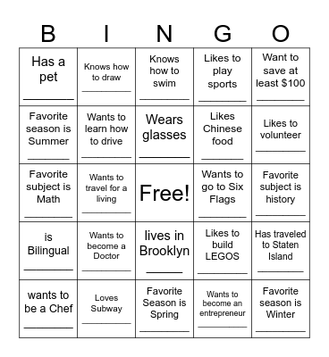 SYEP YY Bingo Card