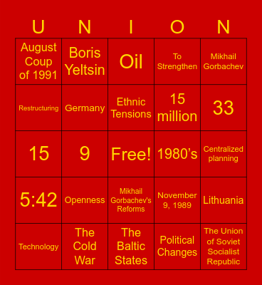 The Collapse of the Soviet Union Bingo Card