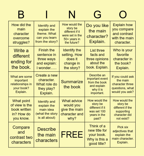 Summer Reading Bingo Card