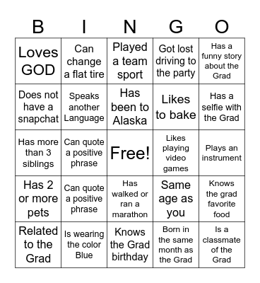 Graduation - Find the Guest Bingo Card