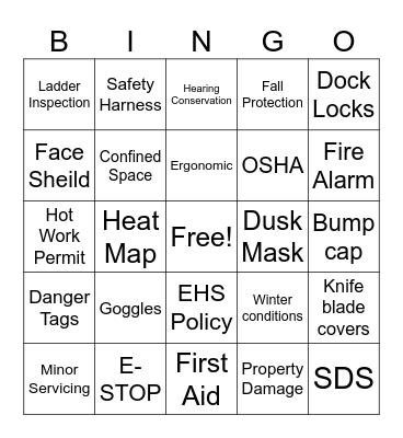 Safety Bingo Card