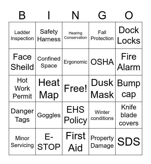 Safety Bingo Card