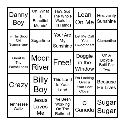 Musical Bingo Card