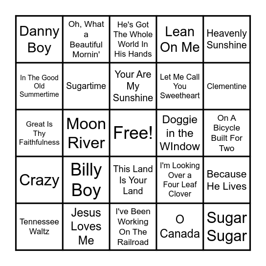 Musical Bingo Card