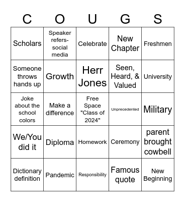 Graduation Bingo 2024 Bingo Card