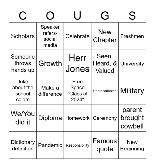 Graduation Bingo 2024 Bingo Card