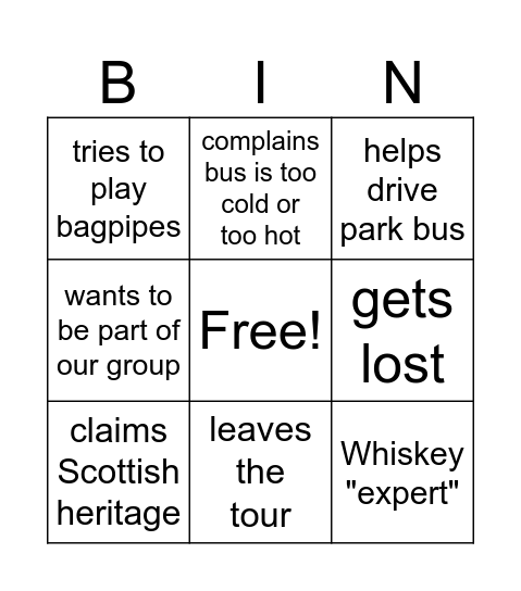 Scotland Bingo Card