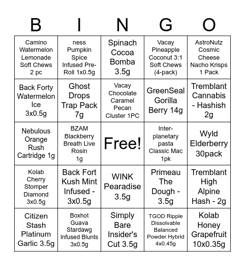 The Cannabist Shop Bingo Card