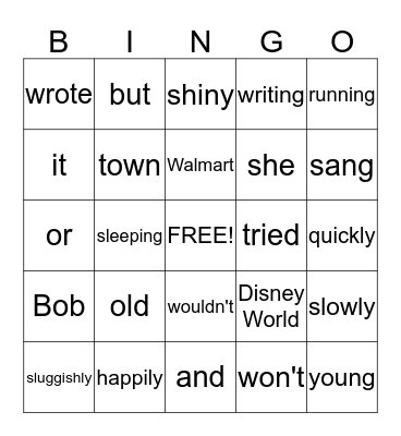 Parts of Speech Review Bingo Card
