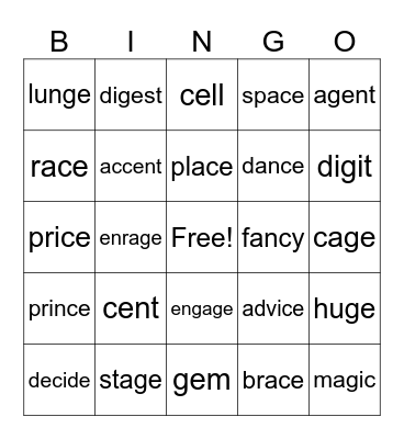 Soft C and Soft G Bingo Card
