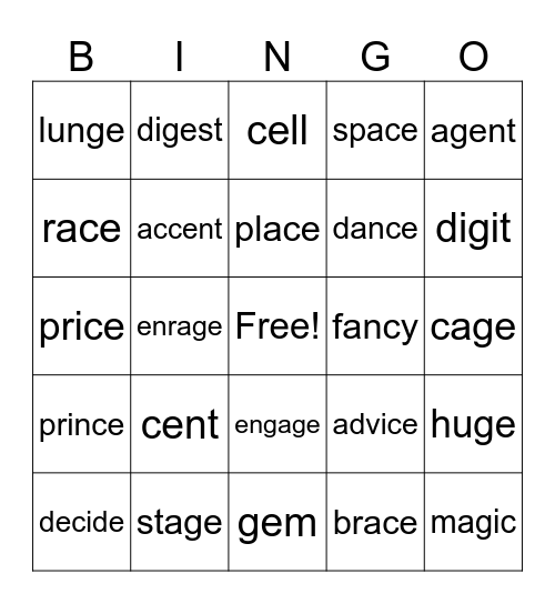 Soft C and Soft G Bingo Card