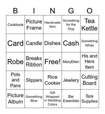 Jill Bridal Shower Bingo Card