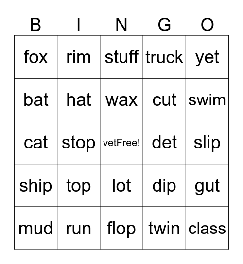 Word Bingo Card