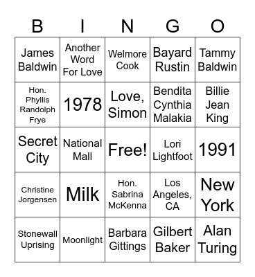 Pride Month Bingo Card