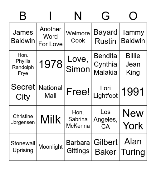 Pride Month Bingo Card