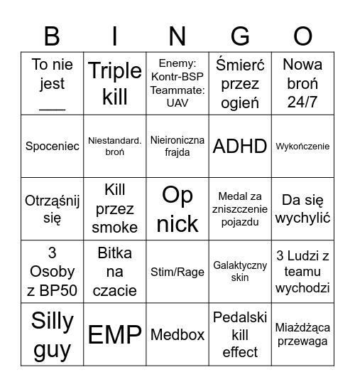 Cod bingo (pl) Bingo Card