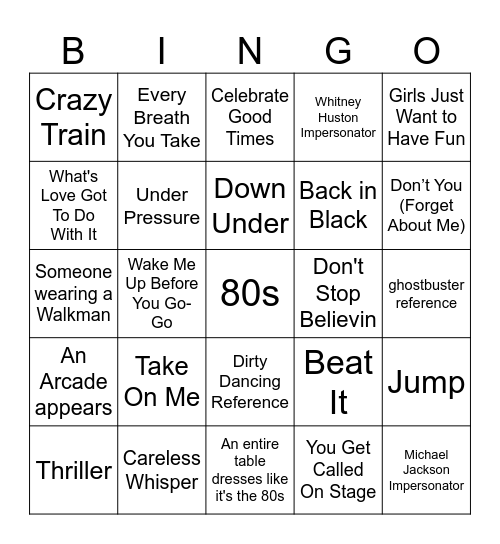 80s Bingo Card