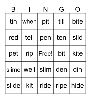 e/i Bingo Card