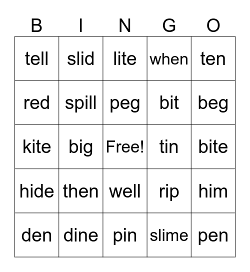 e/i Bingo Card