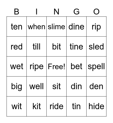 e/i Bingo Card
