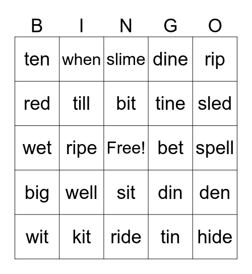 e/i Bingo Card