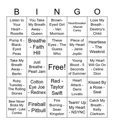 Red DAY Music Bingo Card