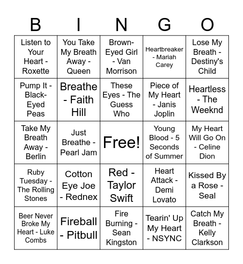 Red DAY Music Bingo Card