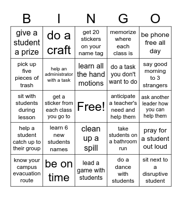 Arts Camp 2024 Bingo Card